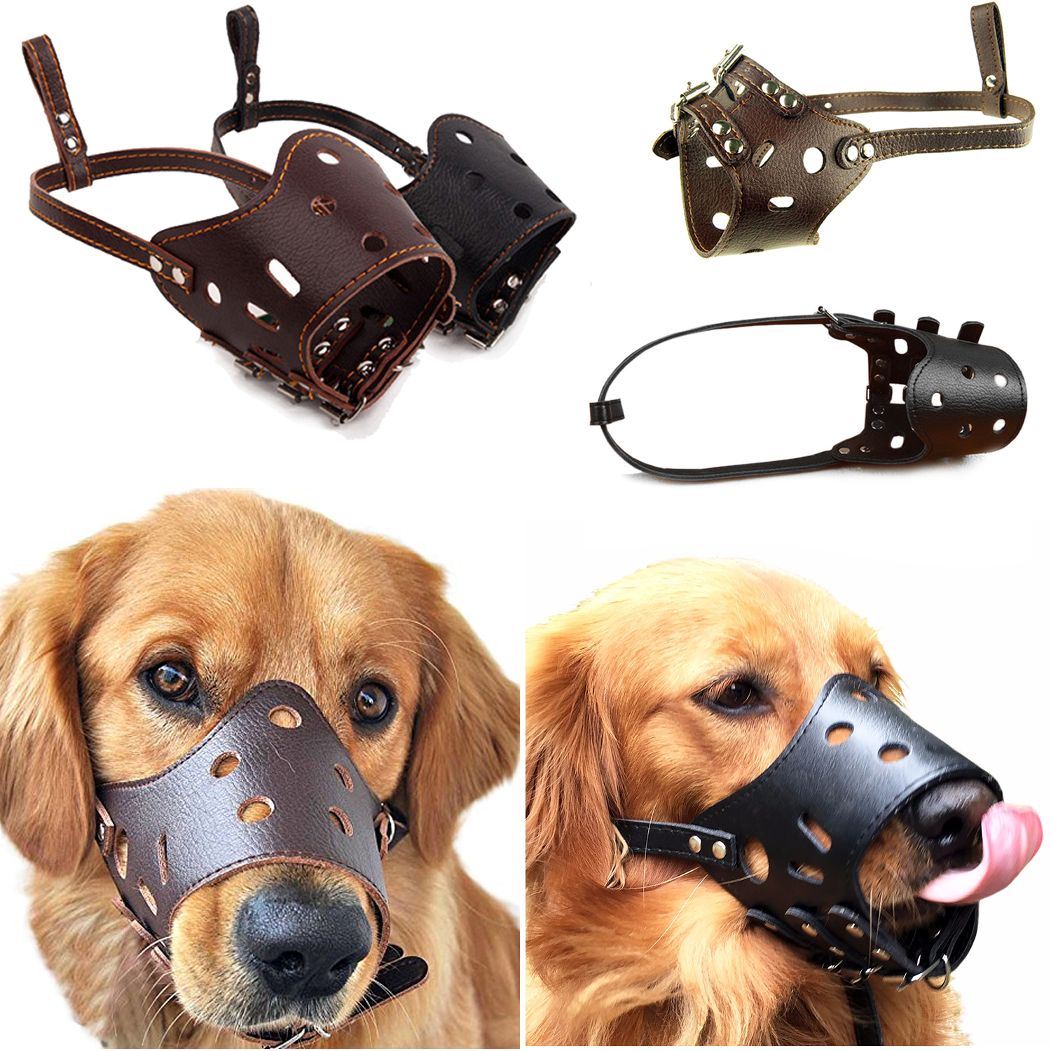 Adjustable Anti-biting Dog Soft Pu Leather Muzzles Mouth Mesh Cover Pets Mask