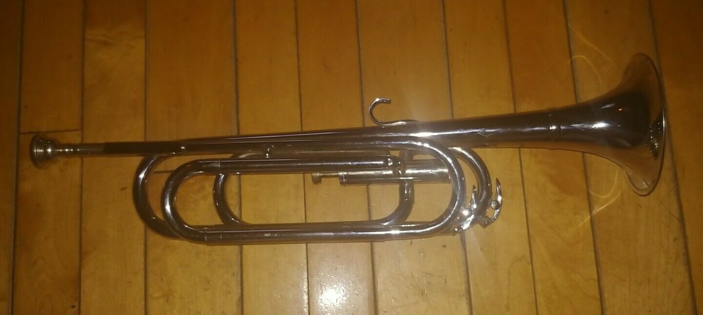 Vtg Ideal Usa Bugle Trumpet Cavalry Parade & Mouth Piece Music Instrument Silver