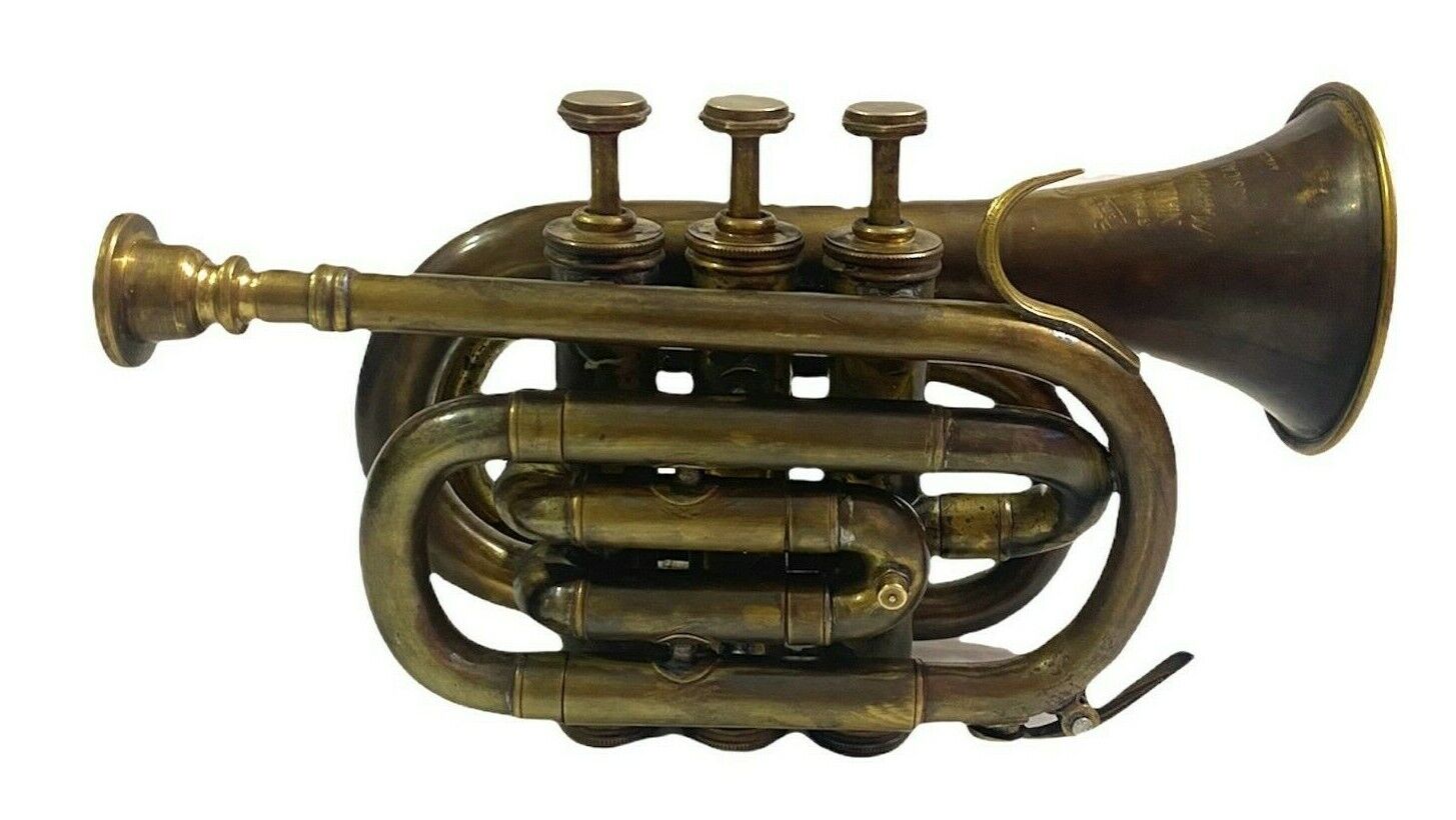 Antique Brass Trumpet Pocket Bugle Horn 3 Valve Mouthpiece Professional Trumpet