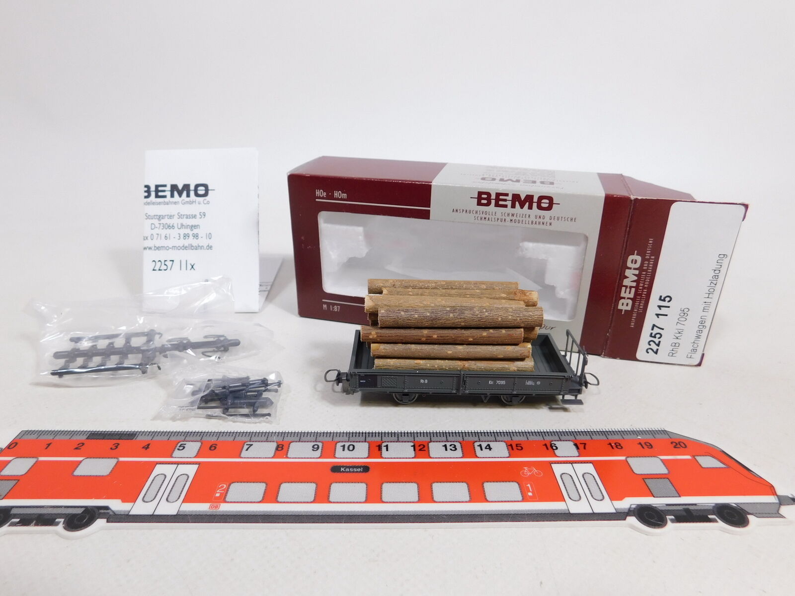 Cu720-0, 5 # Bemo H0m/dc 2257 115 Flat Wagon With Wood Load Kkl 7095 Rhb , Mint+