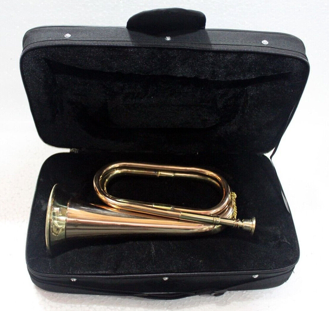 Copper & Brass Bugle Us Military Cavalry Boy School Band Scout Signal Horn W/box